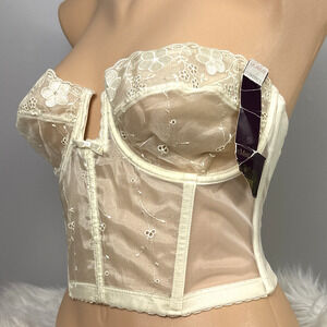 Vintage Lady Marlene Bustier Sheer See Through Ivory Bra Size 36D New NOS Boned